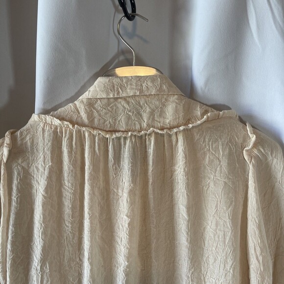 See By Chloe Crinkled Drawstring Waist Pearl Button Cream Blouse Sz 8 - Picture 7 of 9